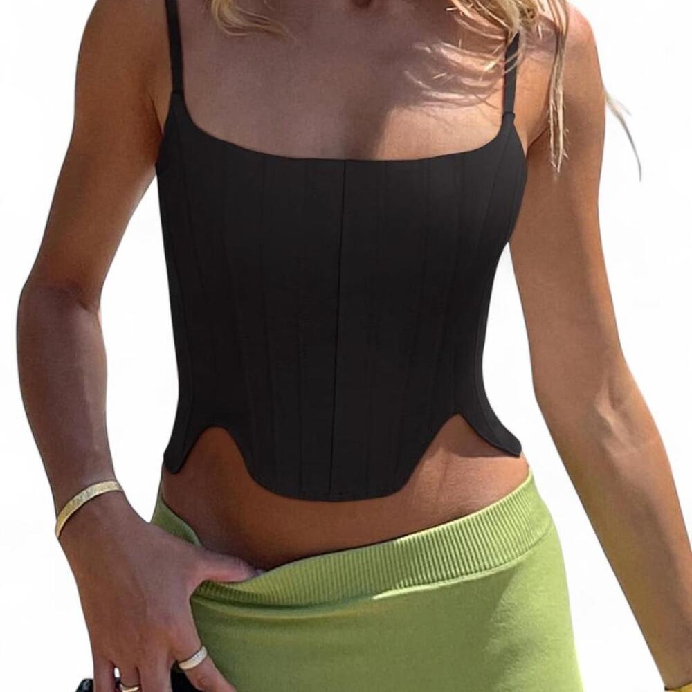 Black Corset Crop Top Structured Bustier Cami Boning Satin Bralette Going Out Wo